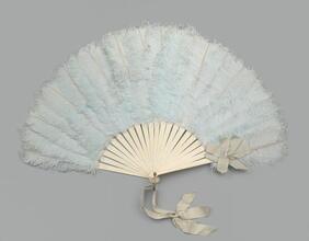 Folding feather fan of pale blue ostrich