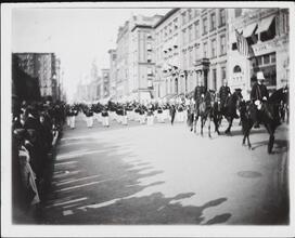 [Marching band in a parade.]