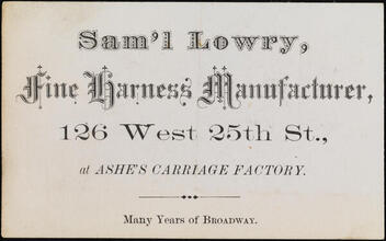 Sam'l Lowry, Fine Harness Manufacturer