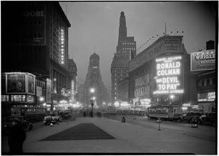 New York City. Whiteway, Times Square at dusk.