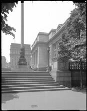 5th Avenue and 42nd Street. New York Public Library, view below north steps looking south.