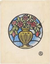 [Watercolor design for an oval window.]