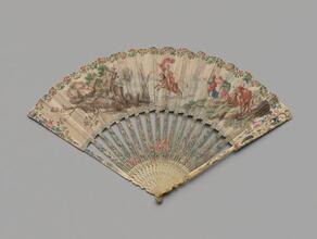 Folding fan of painted paper