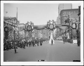 Public Library. Looking north through 5th Avenue from below 40th Street. [Mayor's Committee to Welcome British & French War Commissions.]