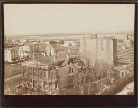[View from the roof of George Ehret's home at Park Avenue and 94th Street.] Looking west. Shows house known as "The Hermitage" at 93rd Street and Park Avenue (N.W. corner). Ruppert's home at 93rd Stre