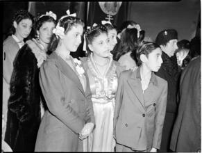 [Teenagers at a religious service.]