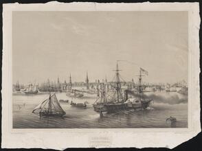 Arrivee du Paquetbot Transatlanitque [View of New York from the South East]