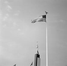 [U.S.S.R. pavilion and American flag, New York World's Fair.]