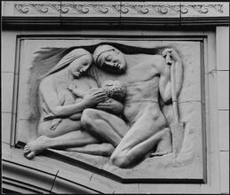[Detail of relief on an unidentified building.]