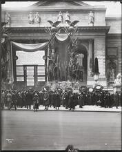 [Library, Public, 5th Ave. & 42nd St., Exterior, Building with War Decorations.]