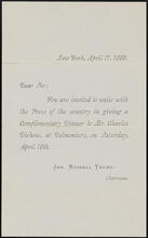 [Invitation to complimentary dinner to Charles Dickens given by the Press of the United States on April 18, 1868.]