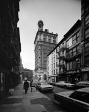 [Looking south on Orchard Street at the Sender Jarmulowksy Bank Building, 54-58 Canal Street.]