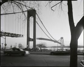 [Verrazano Bridge under construction.]