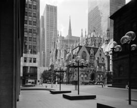 [Looking west on 50th Street toward the Cardinal's Residence, 452 Madison Avenue.]