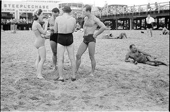 [People at Coney Island beach.]