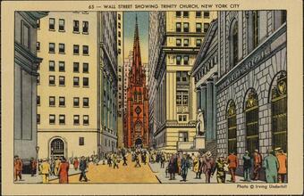 Wall Street Showing Trinity Church, New York City.