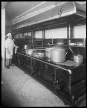 Bankers Club. Detail of Gas ranges in main kitchen.