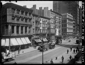 Broadway Series. View of west side of Broadway, looking north from 10th Street. Picture was taken from Wanamaker's fire escape. St. Denis Hotel is seen at corner of 11th Street.