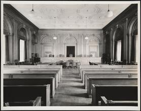 Centre Street and Pearl Street. U.S. Federal Courthouse. Interior, courtroom, room 506