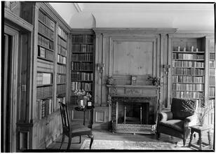 Mrs. Edgar Auchincloss [residence]. Library, direct view to fireplace.
