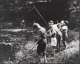 Camp Moodna, City Kids from the Lower East Side Avidly Fishing with Improvised Poles and String.