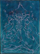 Pink Figure on Blue Background