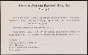 Dinner of the Society of Methodist Preachers' Sons, Inc.