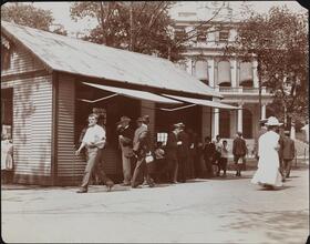 Street Scenes, Park Row, City Hall Park, Straus Milk Station.