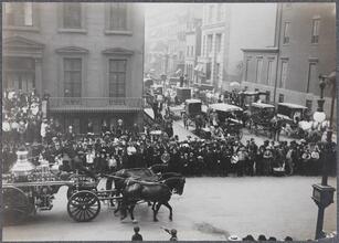 [A. Horse-drawn fire equipment in a parade ; B. Horse-drawn fire equipment in a parade.]