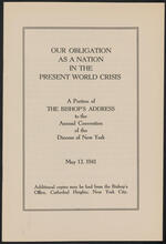 Our Obligation As a Nation in the Present World Crisis