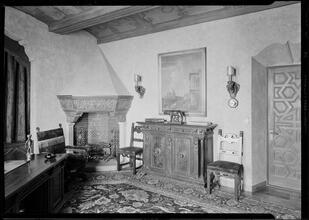 Michael E. Paterno [residence]. Mr. Paterno's office, horizontal cassone and fireplace.