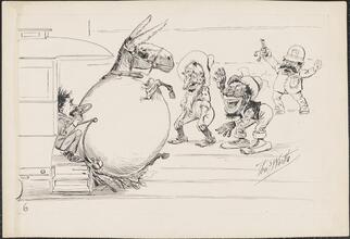 [Bump & Knock Em railroad hitting overstuffed donkey.]