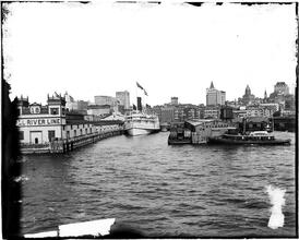 Fall River Line [and piers and boats in New York harbor]