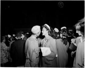Penn Station [Soldier reuniting with a woman.]