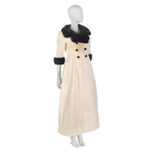 Evening ensemble in cream silk moire faille comprising coat and dress