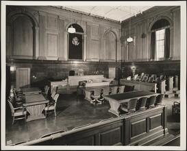 Centre Street and Pearl Street. U.S. Federal Courthouse. Interior, courtroom, room 110