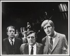 [Fritz Weaver as Jerome Malley, Pat Hingle as Joseph Dobbs, and Ken Howard as Paul Reese in "Child's Play".]