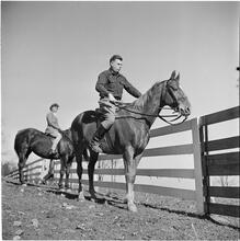 Arthur Godfrey [Godfrey riding a horse.]