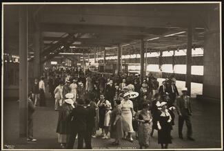 French Line, 610 Fifth Ave., Scenes at Pier #88 N.R., Pier 88 Scenes, Friends Leaving Upper Level After Ship ["Normandie"] Sailed.