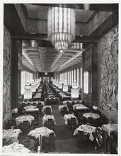 [S.S. "Normandie", Dining Salon, Looking Aft., Cabin Class.]