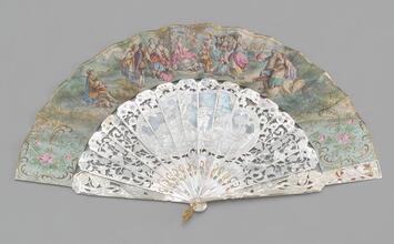 Folding fan with painted 18th-century scene