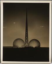 [New York World's Fair. Theme Center, Perisphere and Trylon. Double exposure.]