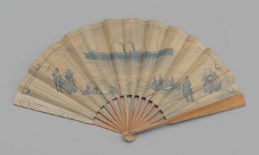 Fan of printed blue and off-white paper leaf issued by Red Star Line