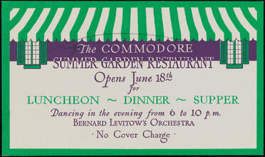 The Commodore Summer Garden Restaurant Opens June 18th for Luncheon, Dinner, Supper