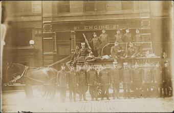 [Firemen outside the station for Engine 27]