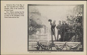 Arrival in New York Bay of the first Canal fleet from Buffalo, October 1825, at the opening of the Erie Canal.