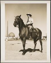 [New York World's Fair. Mounted police officer (With the Trylon and Perisphere in the background.).]
