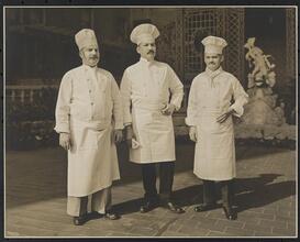 Hotel Biltmore, Group of 3 chefs in Italian Garden.