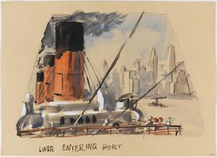Liner entering port.
