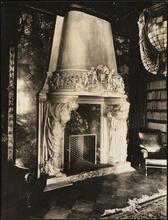 [Interior, library, detail of mantel.]